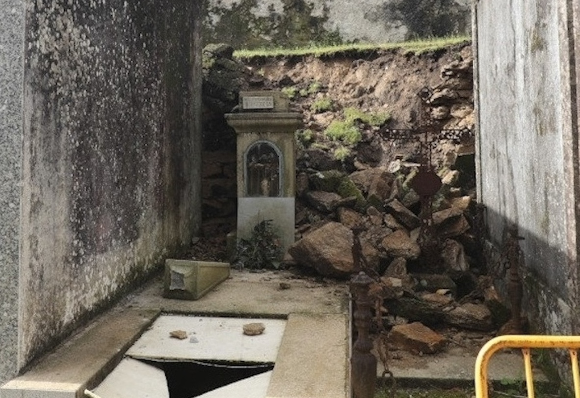 Esquelas.es | Las copiosas lluvias provocan el desplome de parte del muro del cementerio municipal de San Amaro