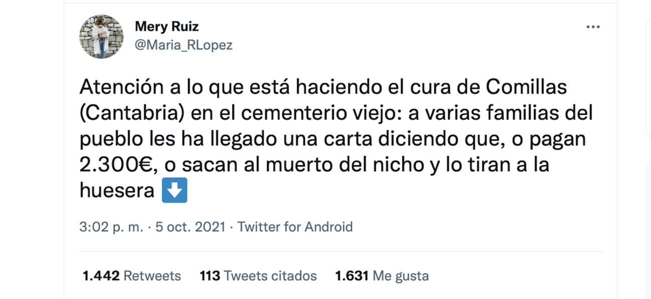 Esquelas.es | Para mantener a los difuntos en el cementerio de Comillas el cura exige 2.300 euros a cada familia